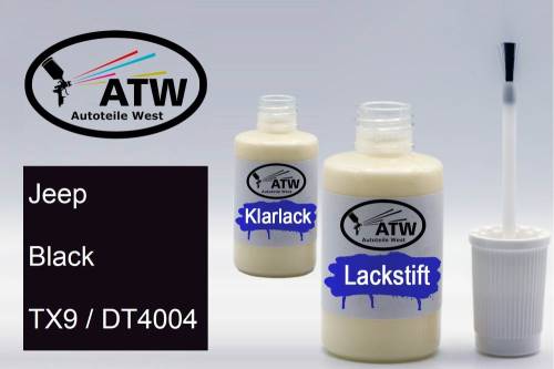 Jeep, Black, TX9 / DT4004: 20ml Lackstift + 20ml Klarlack - Set, von ATW Autoteile West.